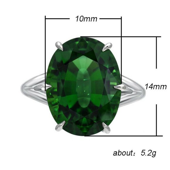 FIRM Elegant Oval Cut Emerald .925 Silver Ring - Picture 7 of 8